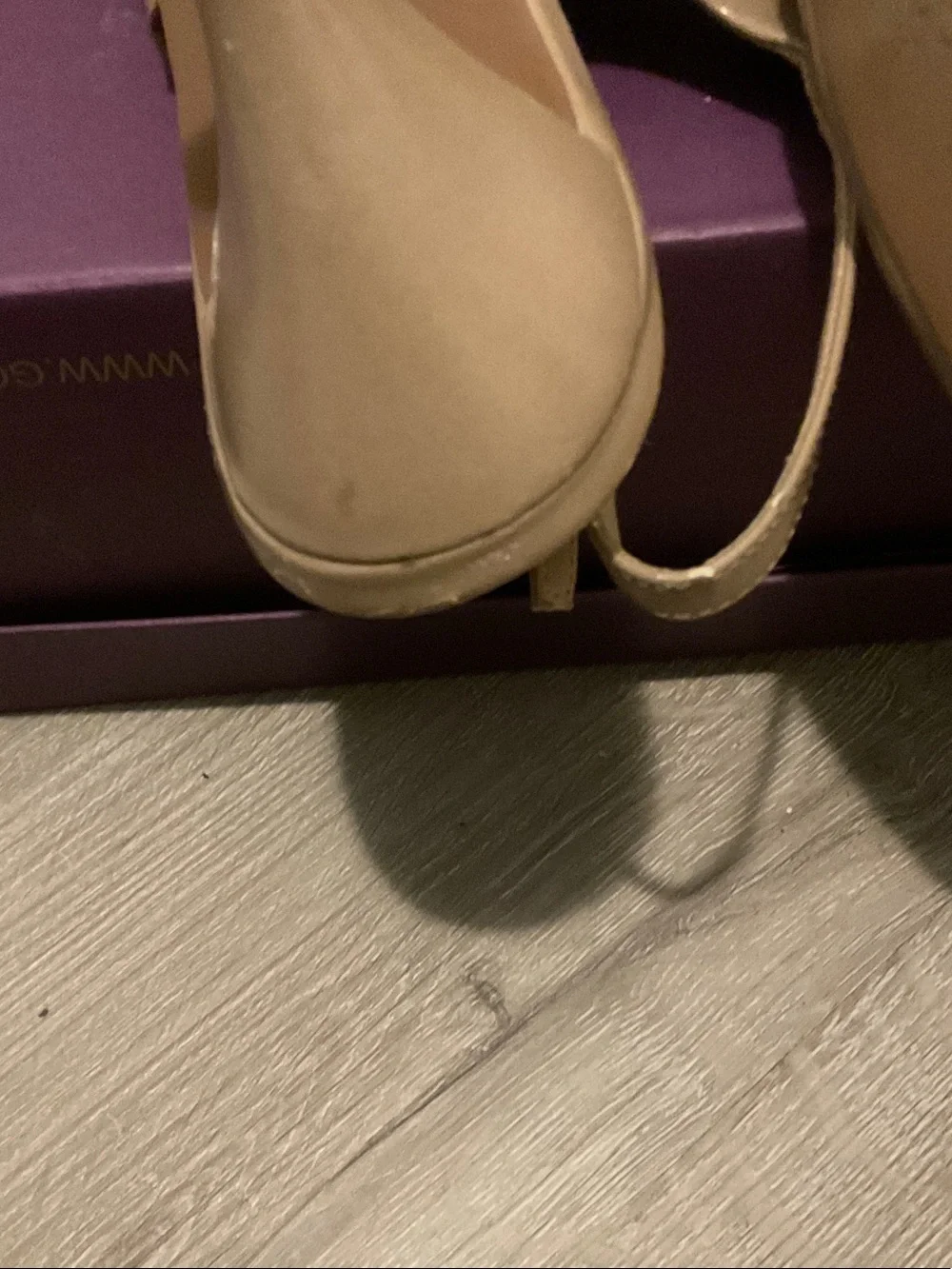 Franco Sarto Beige Patent Peep-Toe Slingback Heels